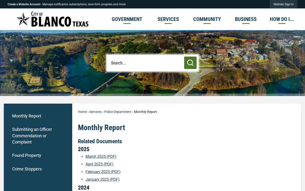 Blanco, Blanco County police monthly record report