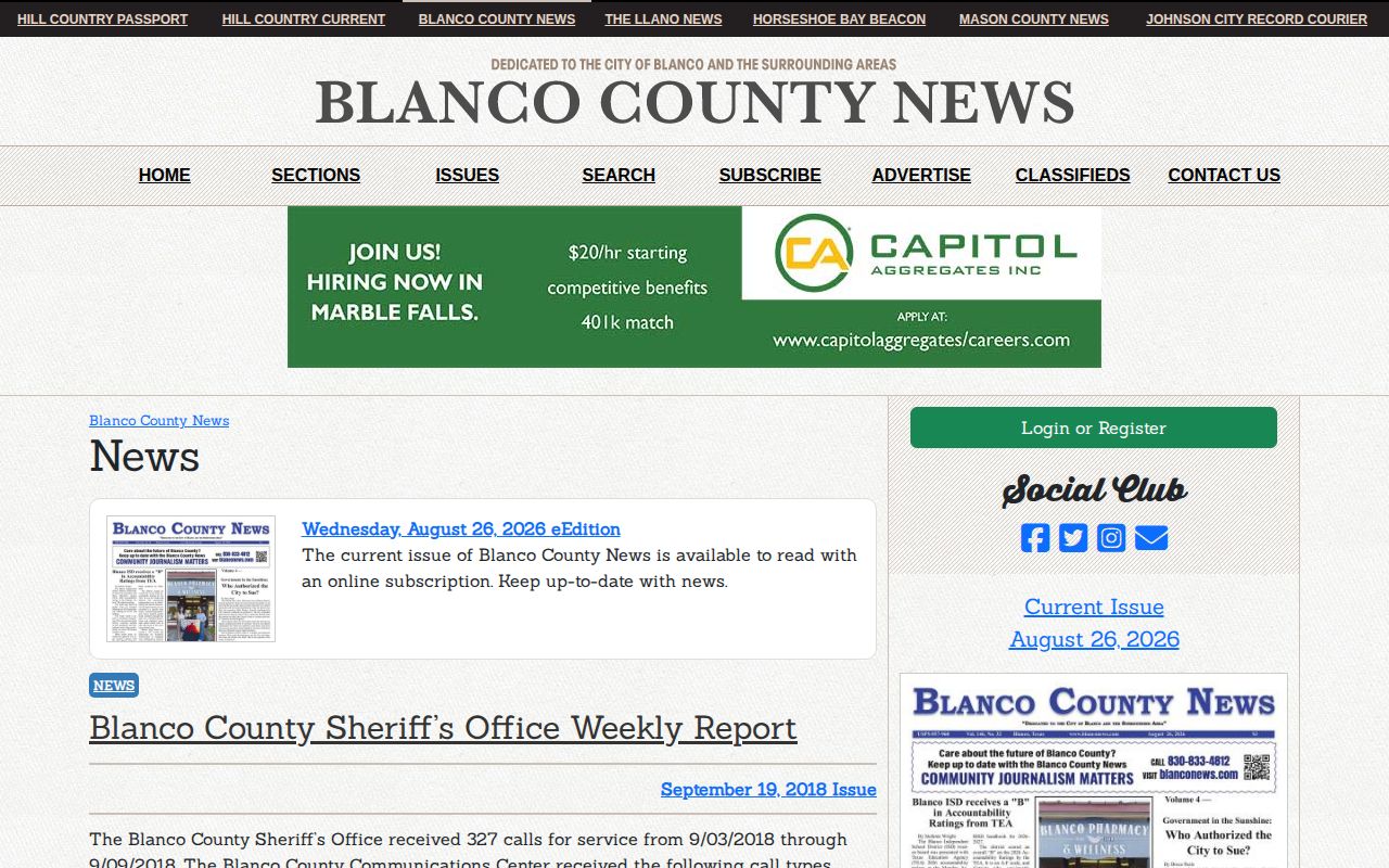 Blanco County arrest news archive screenshot