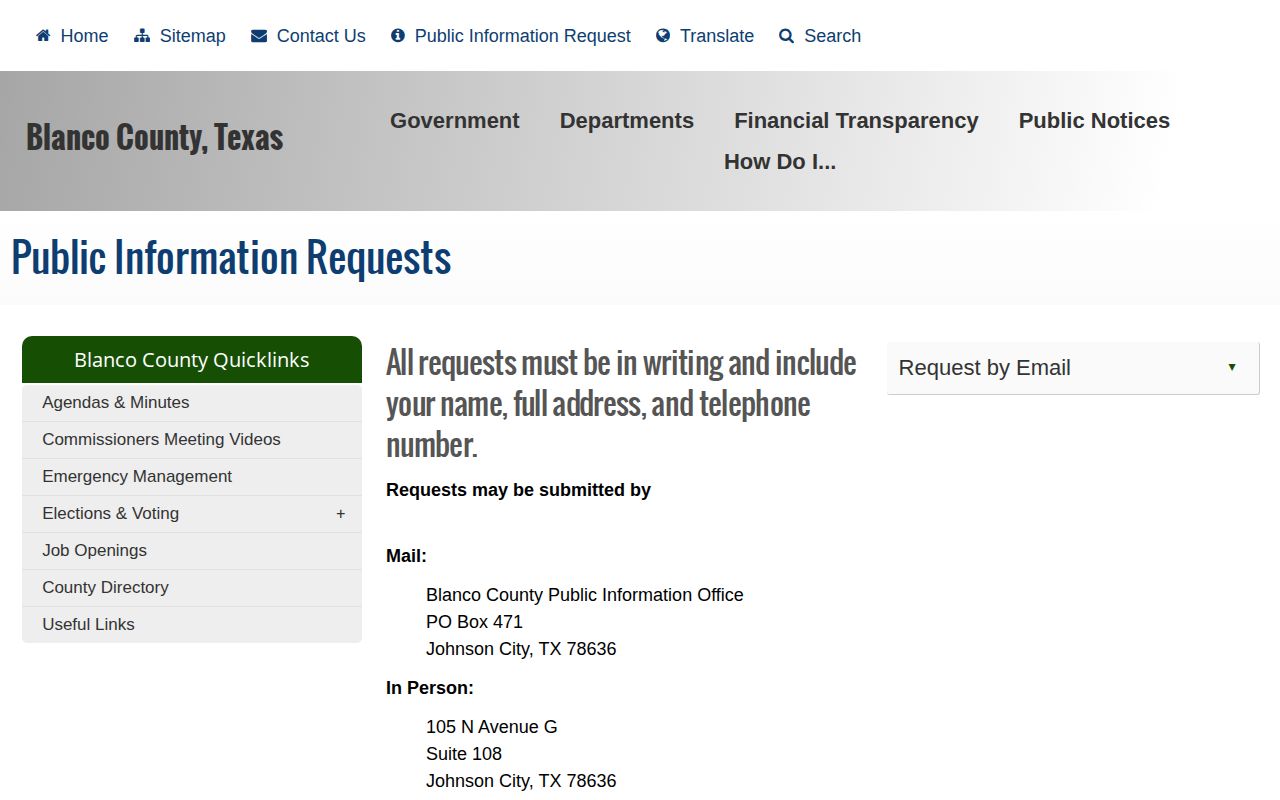 Blanco County warrant record public information request screenshot