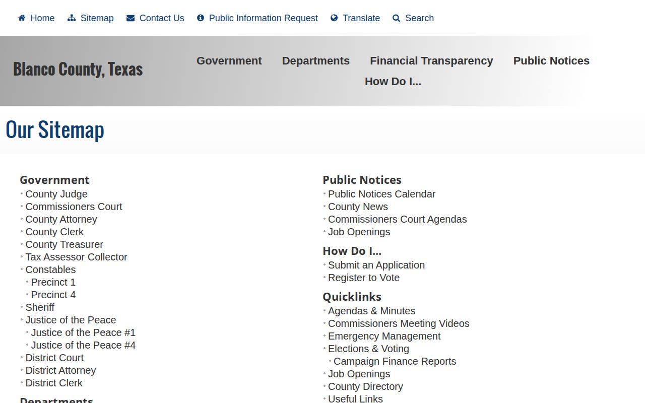 Blanco County warrant records sitemap screenshot
