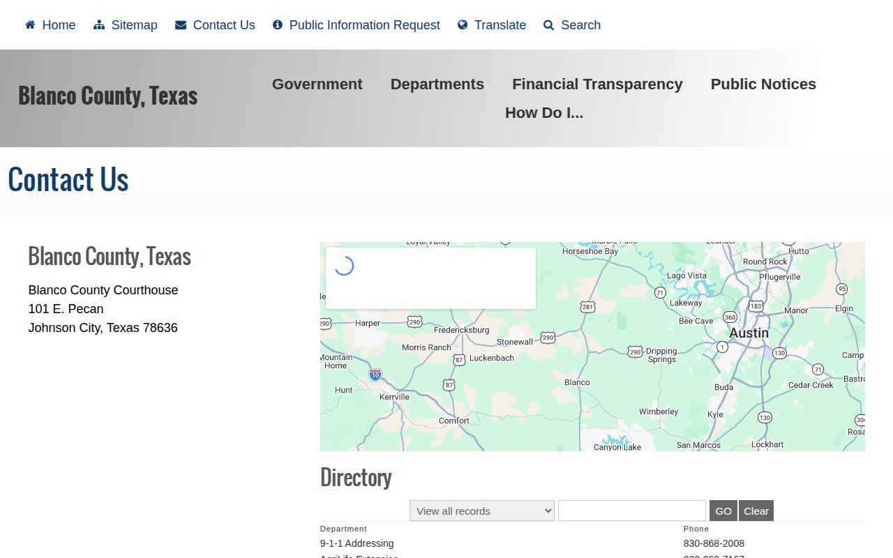 Round Mountain, Blanco County official contact directory for booking records